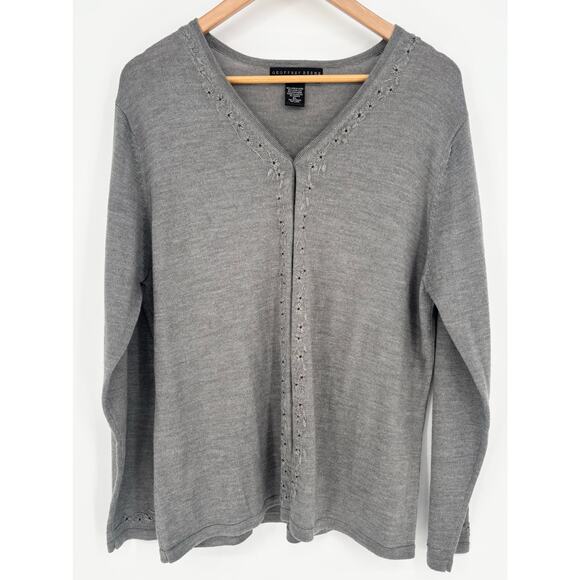 Geoffrey Beene Gray Merino Wool Cashmere Blend Floral Cardigan Sweater Size XL - Picture 1 of 6